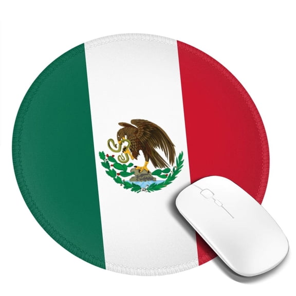 Mexico-Flag Round MousePad with Stitched Edge Non-Slip Rubber Base Mouse Mat for Office & Home (7.9 x 7.9)