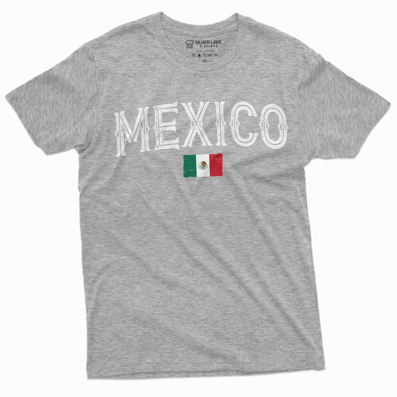 Mexico Flag T-Shirt Mexican Independence Day Mens Patriotic Tee Shirt Coat Of Arms (Large Grey)