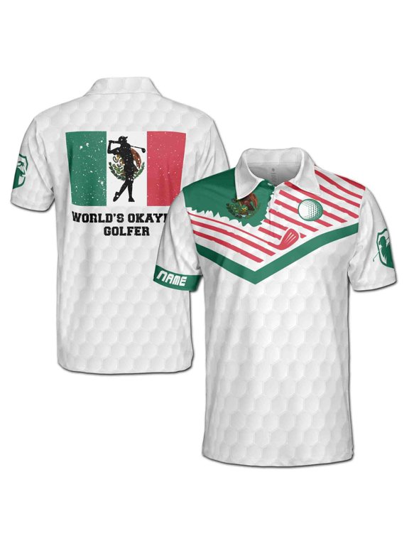 Mexico Flag World's Okayest Golfer Custom Men's Polo Shirt S-5XL