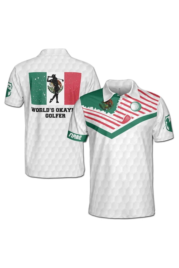 Mexico Flag World's Okayest Golfer Custom Men's Polo Shirt S-5XL