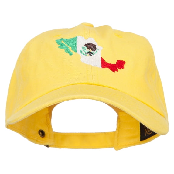 Mexico Flag with Map Embroidered Unstructured Washed Cap - Yellow OSFM