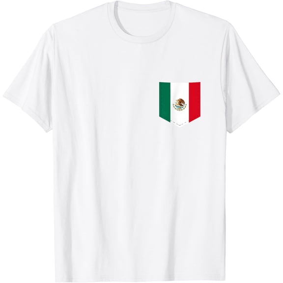 Mexico Flag with Printed Mexican Flag Pocket T-Shirt100% cotton
