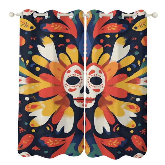 Mexico Flower Skulls Day Of The Dead (124) 2 Panels Curtains for Bedroom Living Room Drapes Kitchen Window Curtain Home Decor