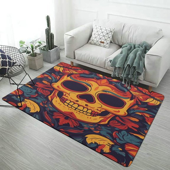 Mexico Flower Skulls Day Of The Dead (47) Area Rugs Carpet Suitable for Living Room Kitchen Bedroom Laundry Room Home Decorations