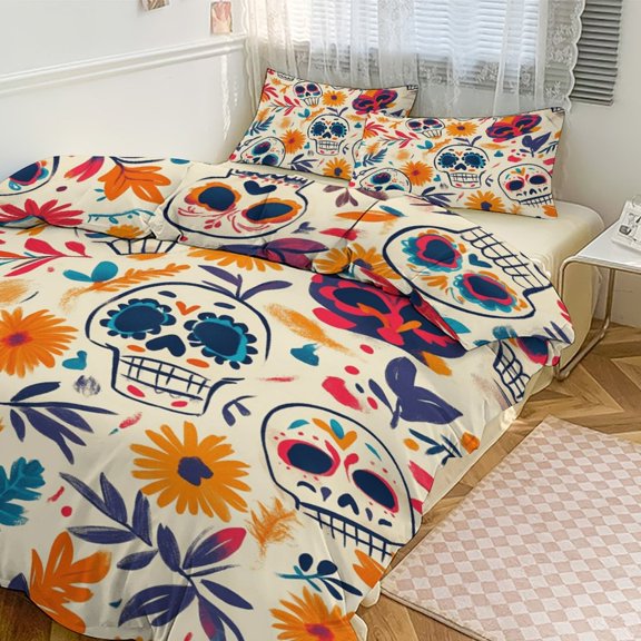 Mexico Flower Skulls Day Of The Dead (98) Duvet Cover Set Bedding Set Polyester Quilt Cover for Bedroom Decoration