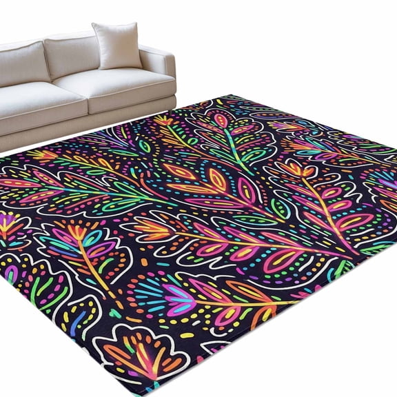 Mexico Flower Washable Rug 4x6 Area Rug for Living Room Bedroom Non Slip Indoor Floor Rectangle Carpet Low Pile Large Abstract Geometric Colorful Floral Plant Entryway Rugs for Dining Room Office