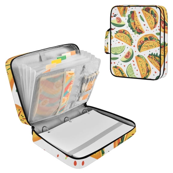 Mexico Food Tacos Chili Lemons Accordion File Organizer Expanding File Folder 3-Ring Binder Bag 500 Sheets A4 Size