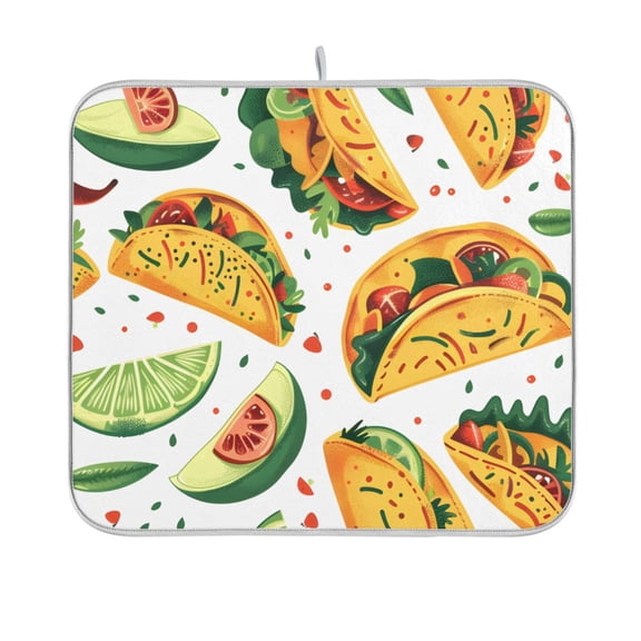Mexico Food Tacos Chili Lemons Dish Drying Mat Absorption Pad Kitchen Drainer for Counter Dinning Table 16" x 18"