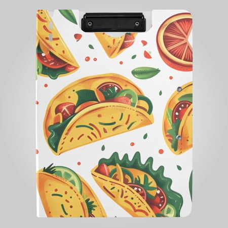 Mexico Food Tacos Chili Lemons Foldable Binder Folder Clipboard with Pen Slot Double Clips A4 Size File Storage