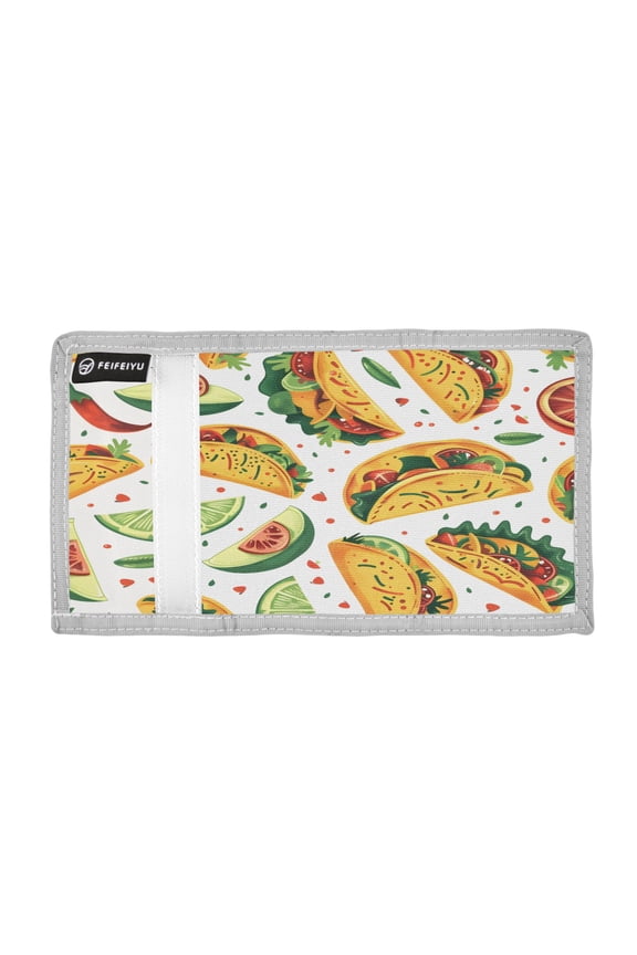 Mexico Food Tacos Chili Lemons Trifold Wallets Card Holders Coin Pockets with Lanyards Portable Unisex