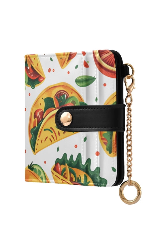 Mexico Food Tacos Chili Lemons Women's Wallet PU Leather Card Cases RFID Blocking Purse Billfold with Key Ring
