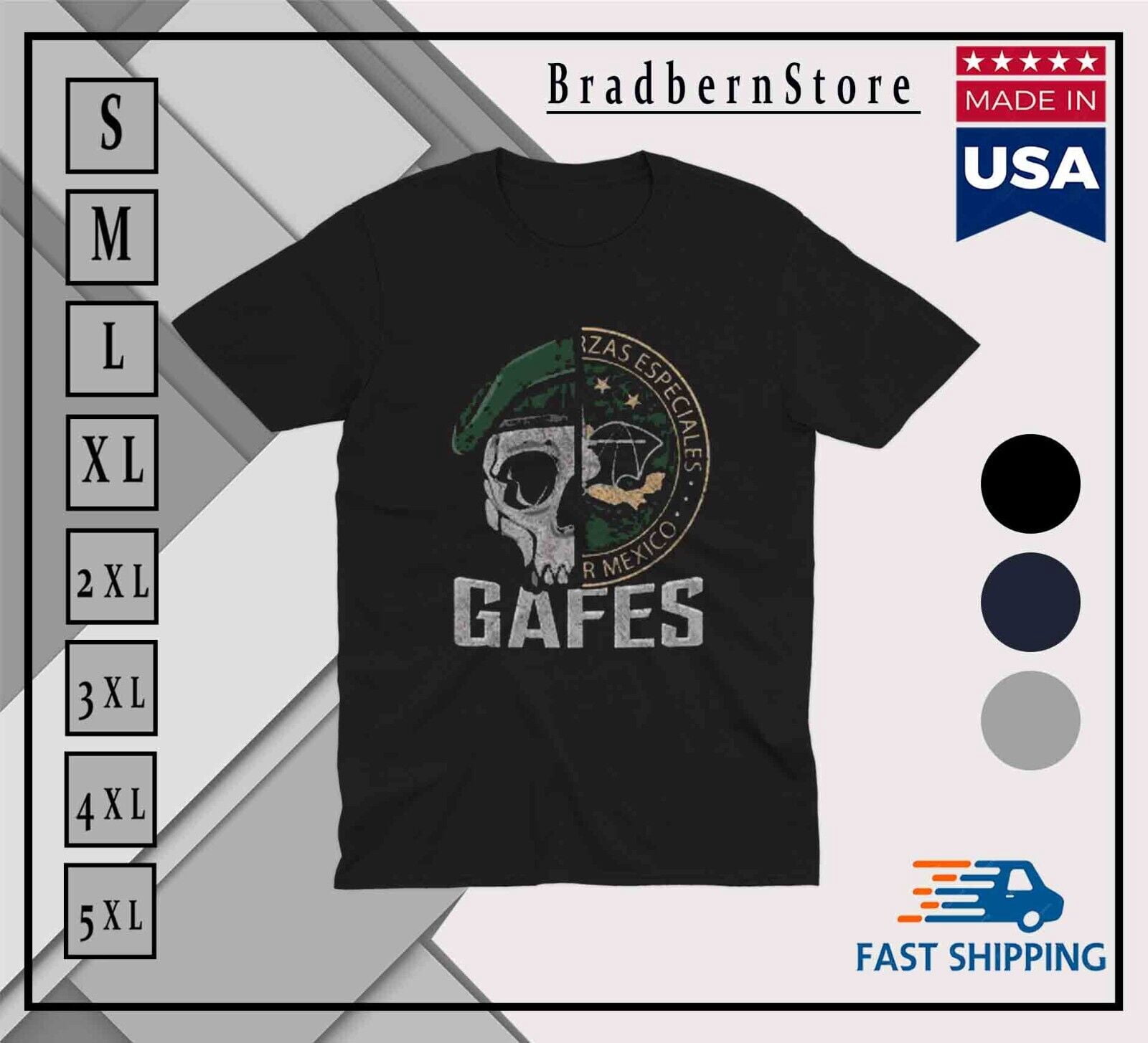 Mexico Gafes Fuerzas Special Forces Army Military Logo T Shirt made in