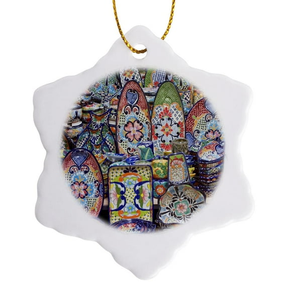 3drose, Mexico, Guanajuato, San Miguel De Allende, Pottery - Sa13 Rti0197 - Rob Tilley, 3 inch Snowflake Porcelain Ornament
