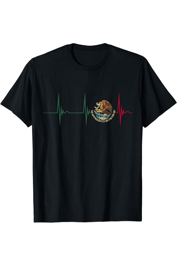 Mexico Heartbeat EKG Pulse Mexican Pride Emblem Mexico Flag T-Shirt