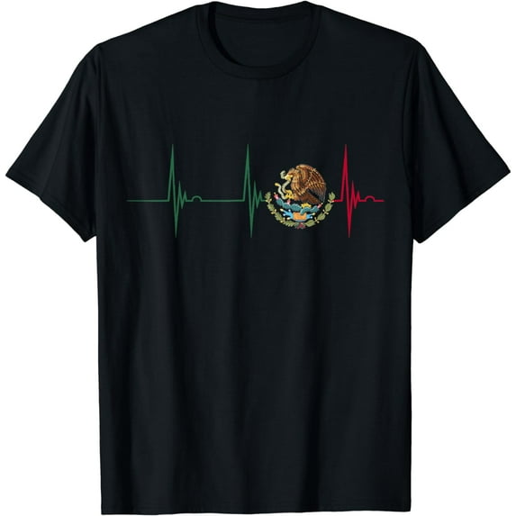 Mexico Heartbeat EKG Pulse Mexican Pride Emblem Mexico Flag T-Shirt
