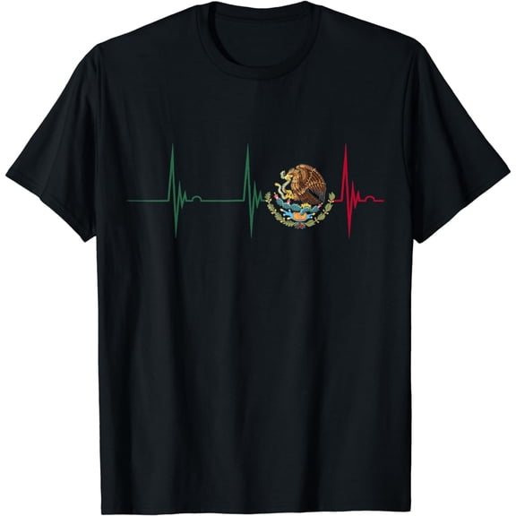 Mexico Heartbeat EKG Pulse Mexican Pride Emblem Mexico Flag T-Shirt