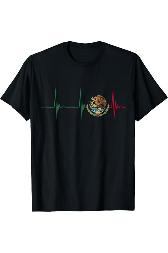 Mexico Heartbeat EKG Pulse Mexican Pride Emblem Mexico Flag T-Shirt