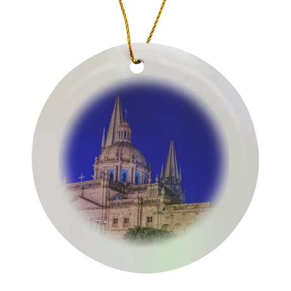3drose, Mexico, Jalisco, Guadalajara, Guadalajara Cathedral at Twilight, Circle Porcelain Ornament
