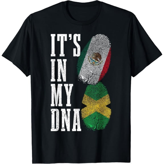 Mexico Jamaica In My DNA Mexican Jamaican Flag Pride T-ShirtMen and women, White Black T-shirt, size: Extra large S-1472XL