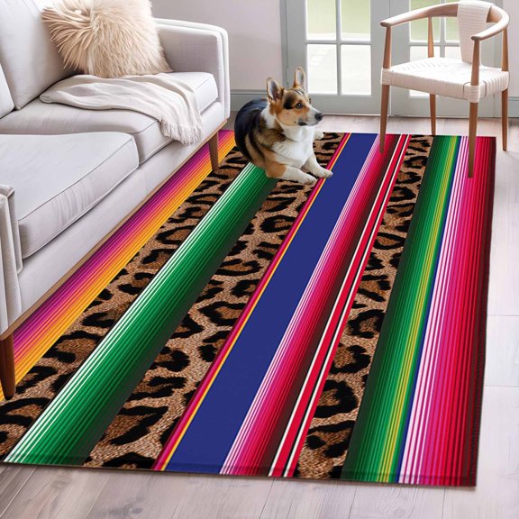 Mexico Leopard 4'x6' Rug for Dining Table for 4 People Under Table, Print Washable Non Slip Rectangle Area Rug for Living Room Dining Room, Bathroom Accent, Entryway, Beside Bed