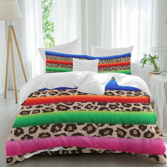 Mexico Leopard Duvet Cover Set King Size, Print Colorful 4 Piece Soft Microfiber Bedding Set with 1 Duvet Cover, 1 Flat Sheet, 2 Pillowcases