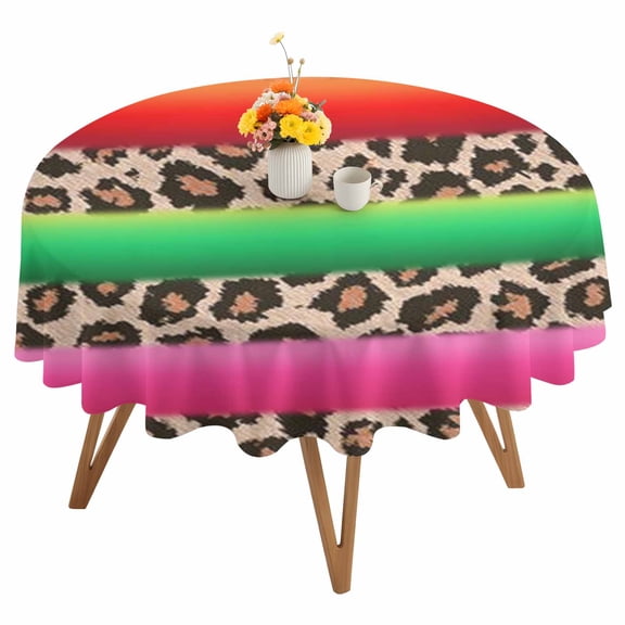 Mexico Leopard Round Tablecloth 54 inches Print Colorful Waterproof Oil-Proof Table Cloth Round Table Cover for Holiday Party Picnic Dinner Decor Indoor and Outdoor Use