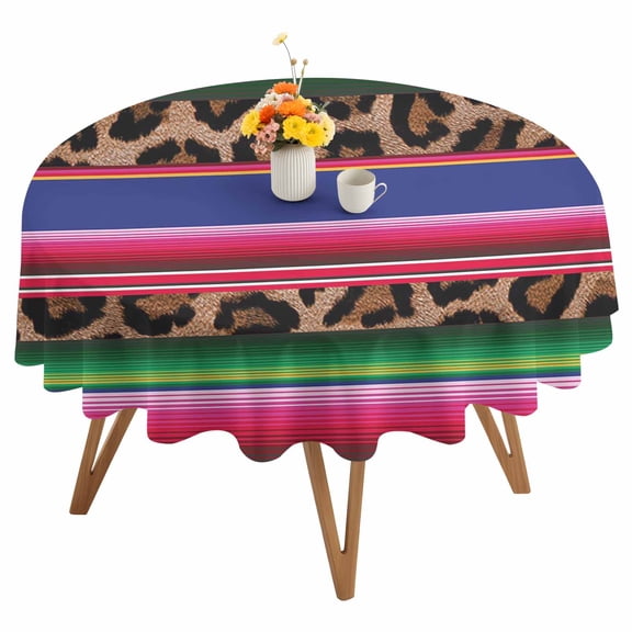 Mexico Leopard Round Tablecloth 54 inches Print Waterproof Oil-Proof Table Cloth Round Table Cover for Holiday Party Picnic Dinner Decor Indoor and Outdoor Use