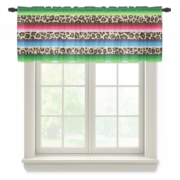 Mexico Leopard Semi Sheer Valance Curtains, Print Green Red Blue Voile Valances Curtain Rod Pocket Small Window Treatment for Kitchen Bathroom Cafe 42"x12"