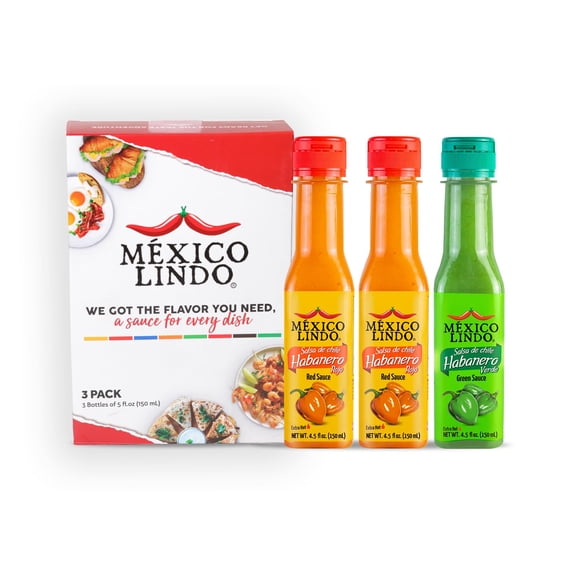 Mexico Lindo Hot Sauce Variety Pack | Includes Two Red Habanero & One Green Habanero Hot Sauces | 5 Fl Oz Bottles (Pack of 3)