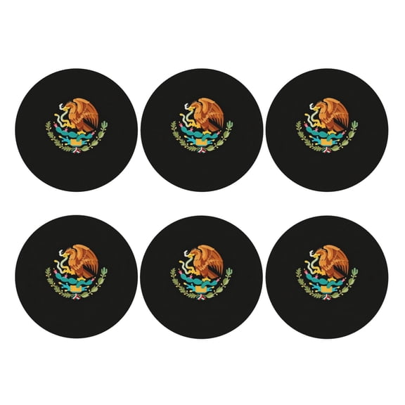 Mexico-Logo Leather Drinks Coasters Suitable for Various Cups Set of 6 Round Shape