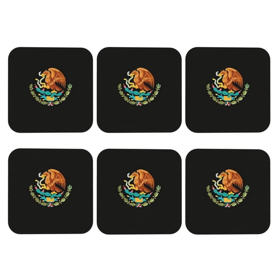 Mexico-Logo Leather Drinks Coasters Suitable for Various Cups Set of 6 Square