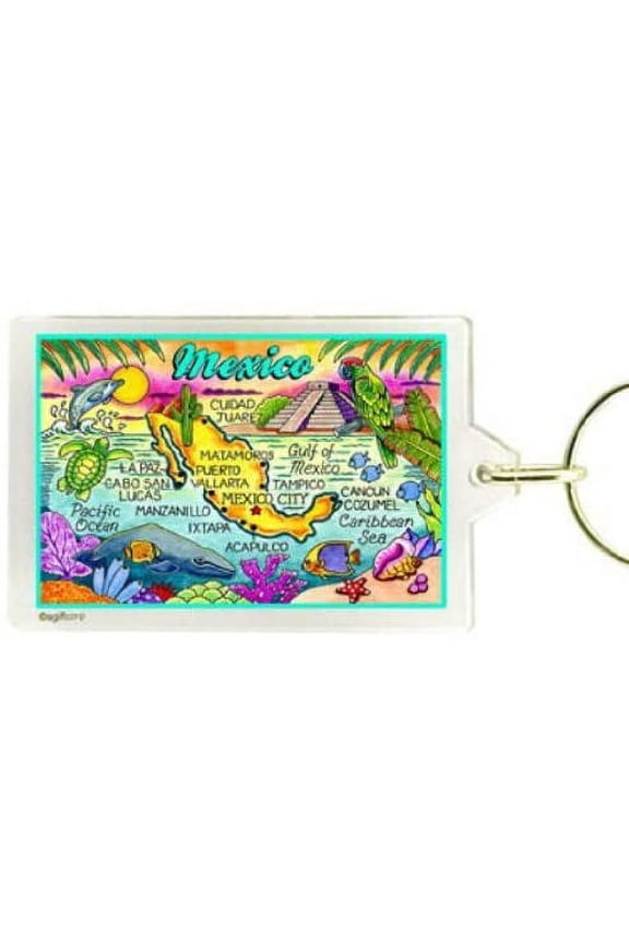 Mexico Map Acrylic Rectangular Souvenir Keychain 2.5 inches X 1.5 inches
