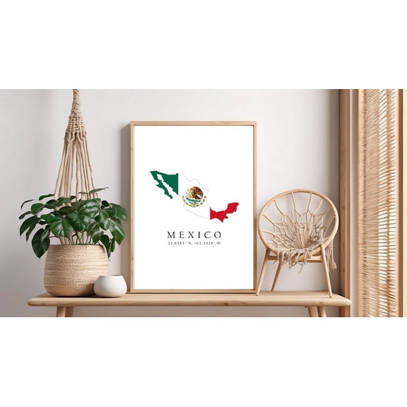Mexico Map Poster Print: Flag & Coordinates Home Decor