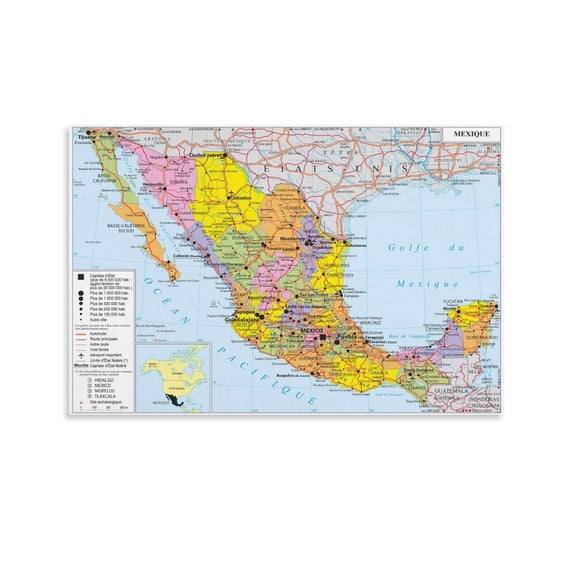 Mexico Map Posters Posters Wall Art Painting Canvas Gift Living Room Prints Bedroom Decor Poster Artworks 24x36inch(60x90cm)