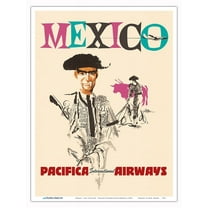 Mexico - Matador Bull Fighting - Pacifica International Airways - Vintage Airline Travel Poster c.1960s - Master Art Print (Unframed) 9in x 12in