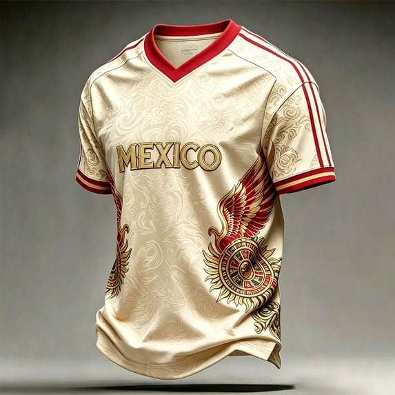 Mexico Mens Soccer Jersey Shirts 2026 Country Team Short Sleeve V Neck Fan International Football Shirt Retro Streetwear Top, Beige XXXXL