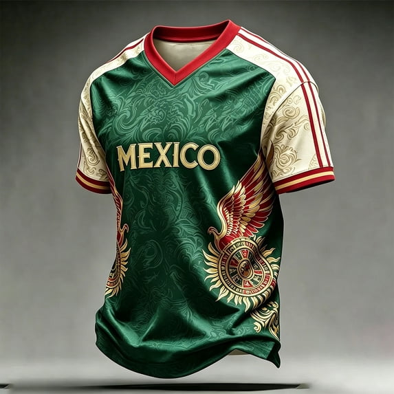 Mexico Mens Soccer Jersey Shirts 2026 Country Team Short Sleeve V Neck Fan International Football Shirt Retro Streetwear Top, Green M