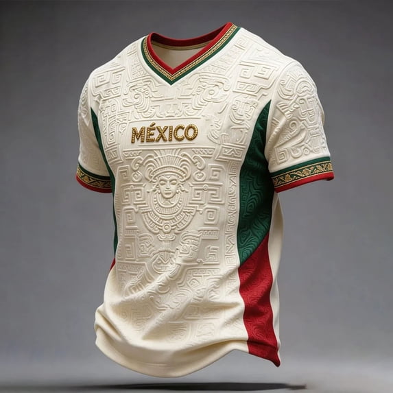 Mexico Mens Soccer Jersey Shirts Short Sleeve 3D Print T-shirt Casual V Neck Fan International Football Tee