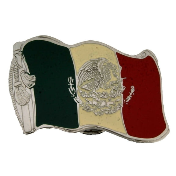 Mexico Mexican Belt Buckle Wavy Flag All Silver New Men Women Cowboy Cowgirl Western Rodeo Texas Style