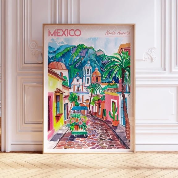 Mexico Mexican City Pastel Travel Poster, Unframed Size 8x12