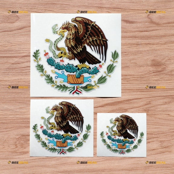 Mexico Mexican Coat of arms Eagle Decal Vinyl Sticker - 3 Pack Reflective, 3 Inches, 4 Inches, 6 Inches - for Car Boat Laptop Cup Phone