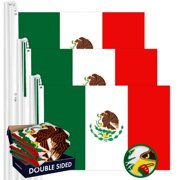 G128-Mexico 2x3 ft Double Sided Heavy Duty Embroidered flag Indoor Outdoor, Grommets,Polyester 3pk