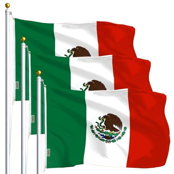 G128-(3pk) Mexico Mexican Flag 3x5 Ft Printed, Vibrant Colors, Brass Grommets, Quality Polyester