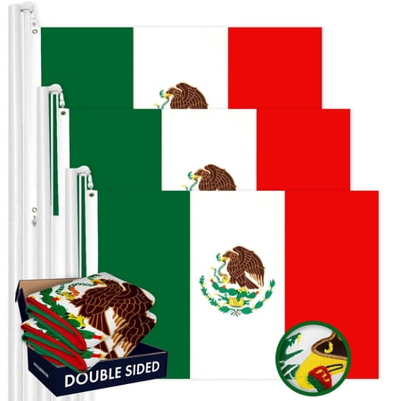 G128- Mexico 4x6 ft Embroidered flag Indoor Outdoor, Grommets, Polyester 3pk