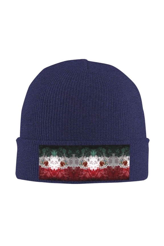 Mexico-Mexican-Flag Beanie Hat Men Women Warm Printed Cap Knit Beanies Hats Outdoor Winter Navy Blue