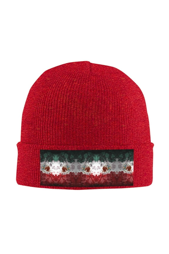Mexico-Mexican-Flag Beanie Hat Men Women Warm Printed Cap Knit Beanies Hats Outdoor Winter Red