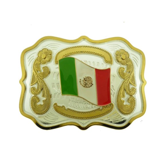 Mexico Mexican Flag Belt Buckle Big Country gold Silver Metal Western Cowboy Men Style New