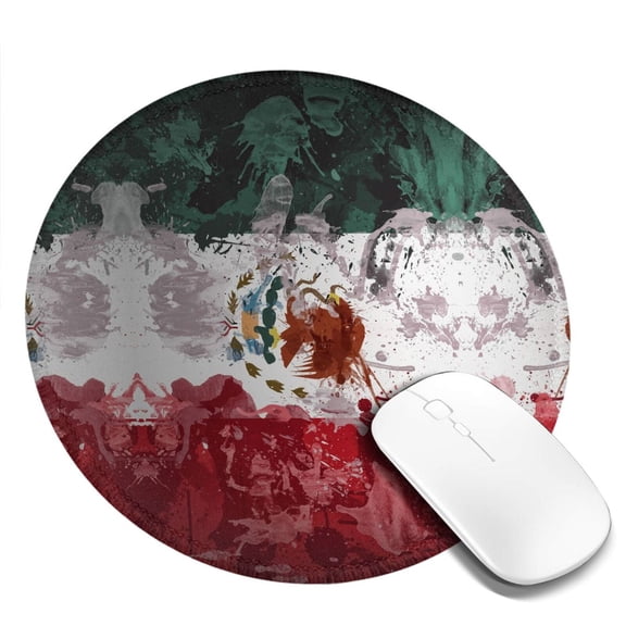 Mexico-Mexican-Flag Round MousePad with Stitched Edge Non-Slip Rubber Base Mouse Mat for Office & Home (7.9 x 7.9)