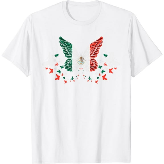 Mexico Mexican Mexico Flag Butterflies T-Shirt100% pure cotton white short-sleeved T-shirts for men and women