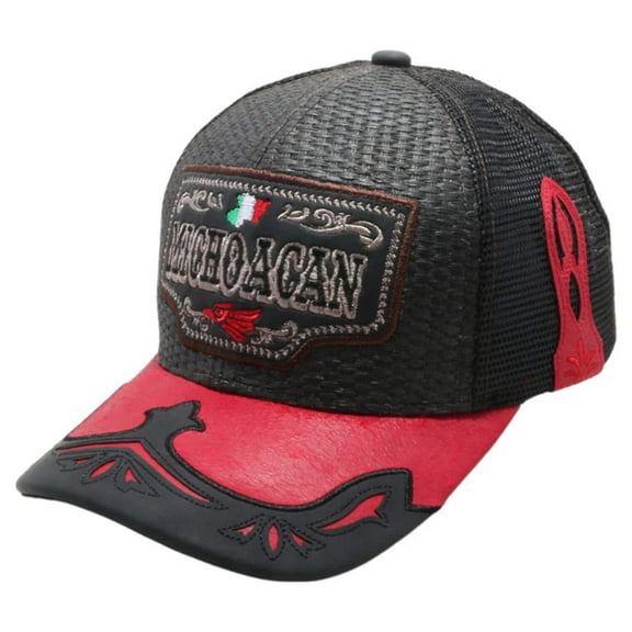 Mexico Michoacan State Straw Fablic Trucker Black Cap Hat